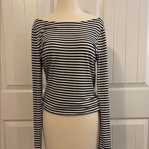 White House Black Market Black and White Striped Long Sleeve Top